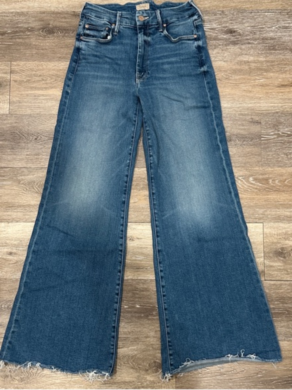 MOTHER The Roller Wide Leg Flare Jeans in Medium Blue